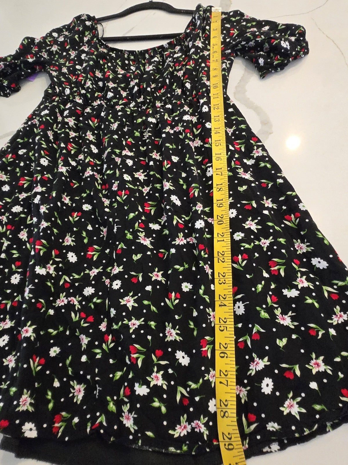 Dream Ofie L Floral Mini Dress Womens Puff Sleeve Sweetheart Neck Black Summer