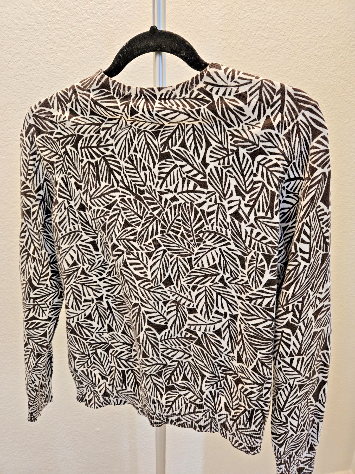 Lands End Cardigan Y2K Sweater Womens MP Botanical 10 12 Leaf Print Knit Brown