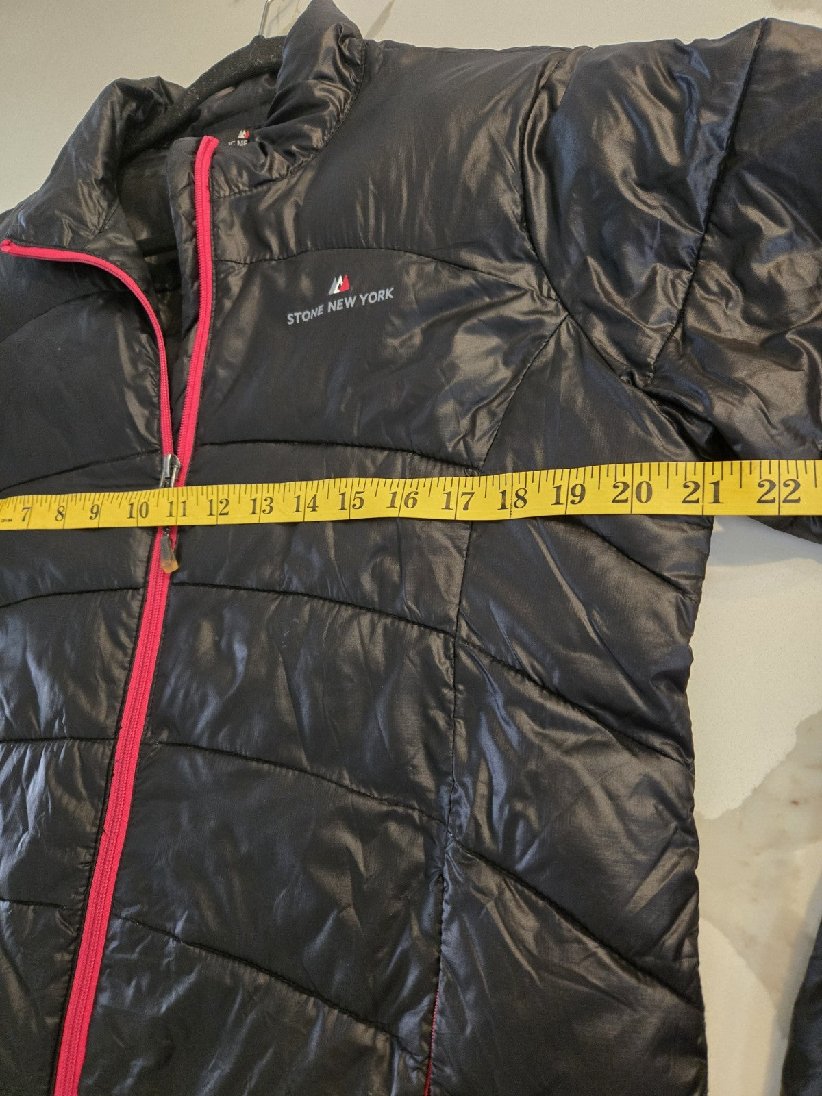 Stone New York M Puffer Jacket Womens Black Pink Trim Full Zip Lightweight Coat