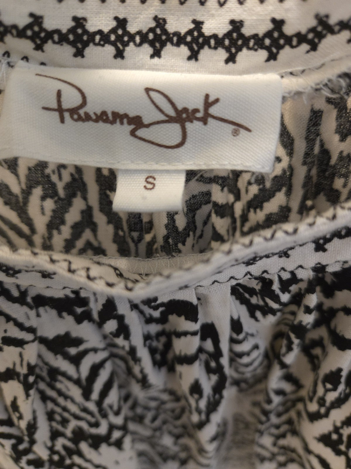 Panama Jack S Geometric Peasant Top Black White Lace Accent Boho Puff Sleeve