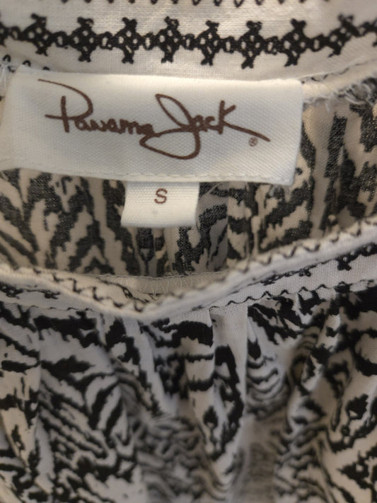 Panama Jack S Geometric Peasant Top Black White Lace Accent Boho Puff Sleeve