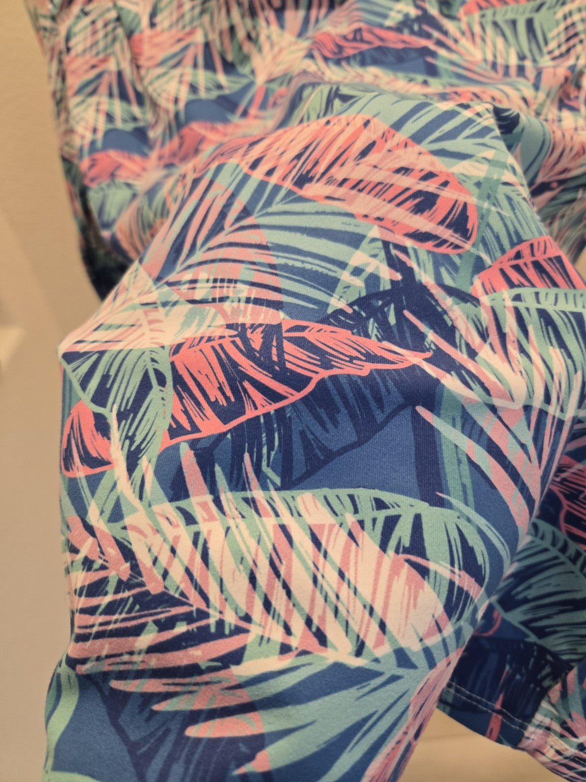Kyodan Golf XL Blue Pink Tropical Palm Print Long Sleeve V Neck Pullover Women