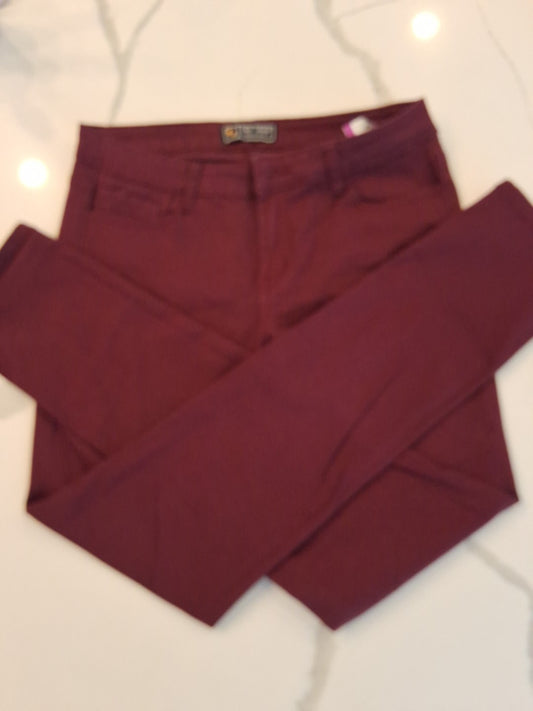 Wax Jeans Premium Denim Burgundy Size 11 Mid Rise 5 Pocket Slimming Jeans