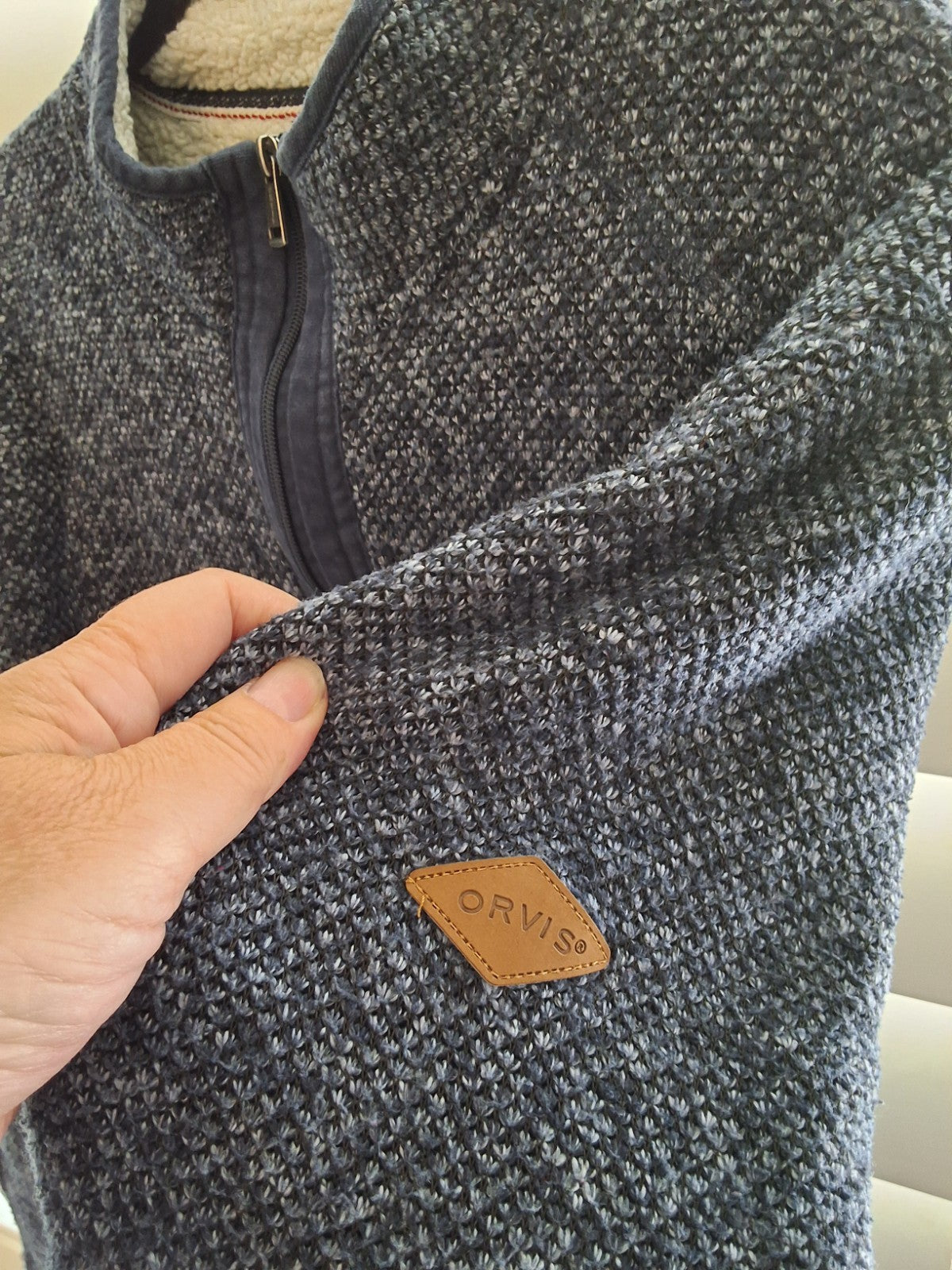 Orvis Men's L Classic Collection Quarter-Zip Sweater Fleece Lined Navy Blue