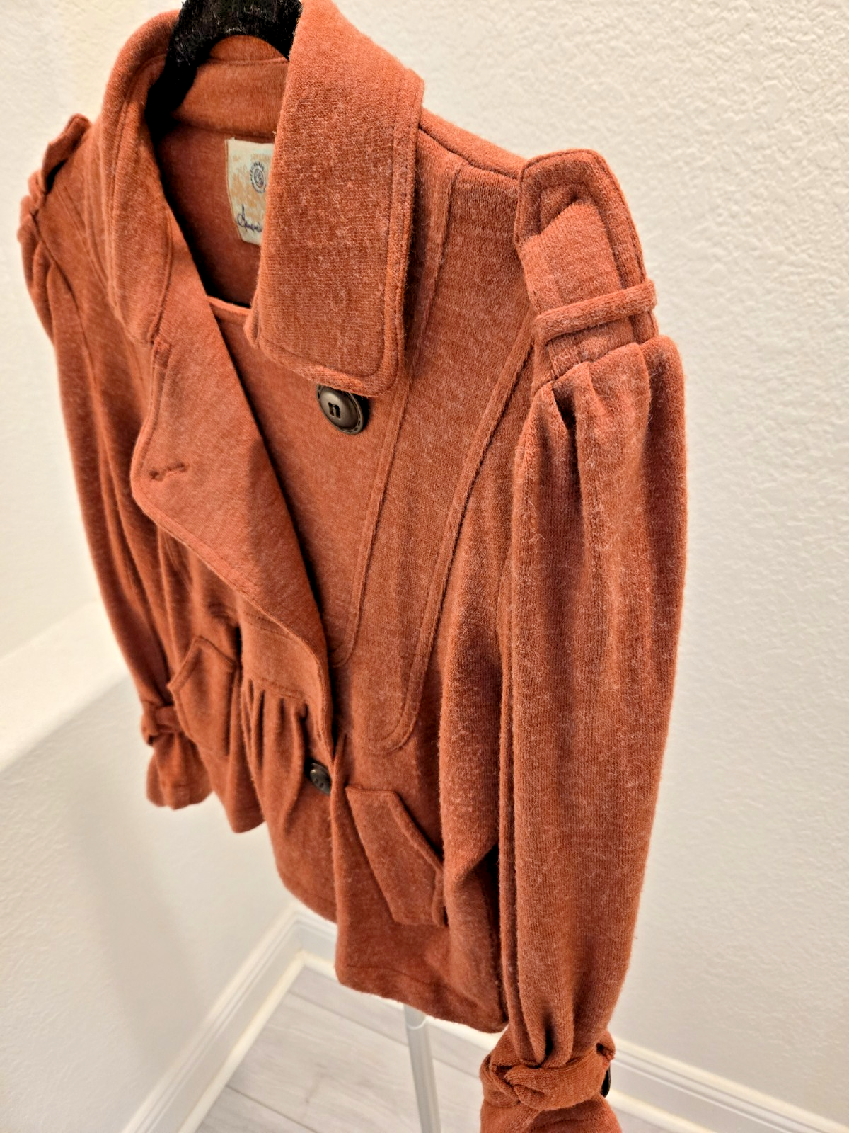 American Rag Women's L Double-Breasted Peplum Sweater Jacket Rust Orange