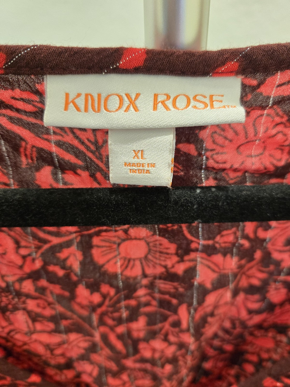 Knox Rose XL Floral Faux Wrap Blouse Womens Red Black Metallic Lurex Peplum Top