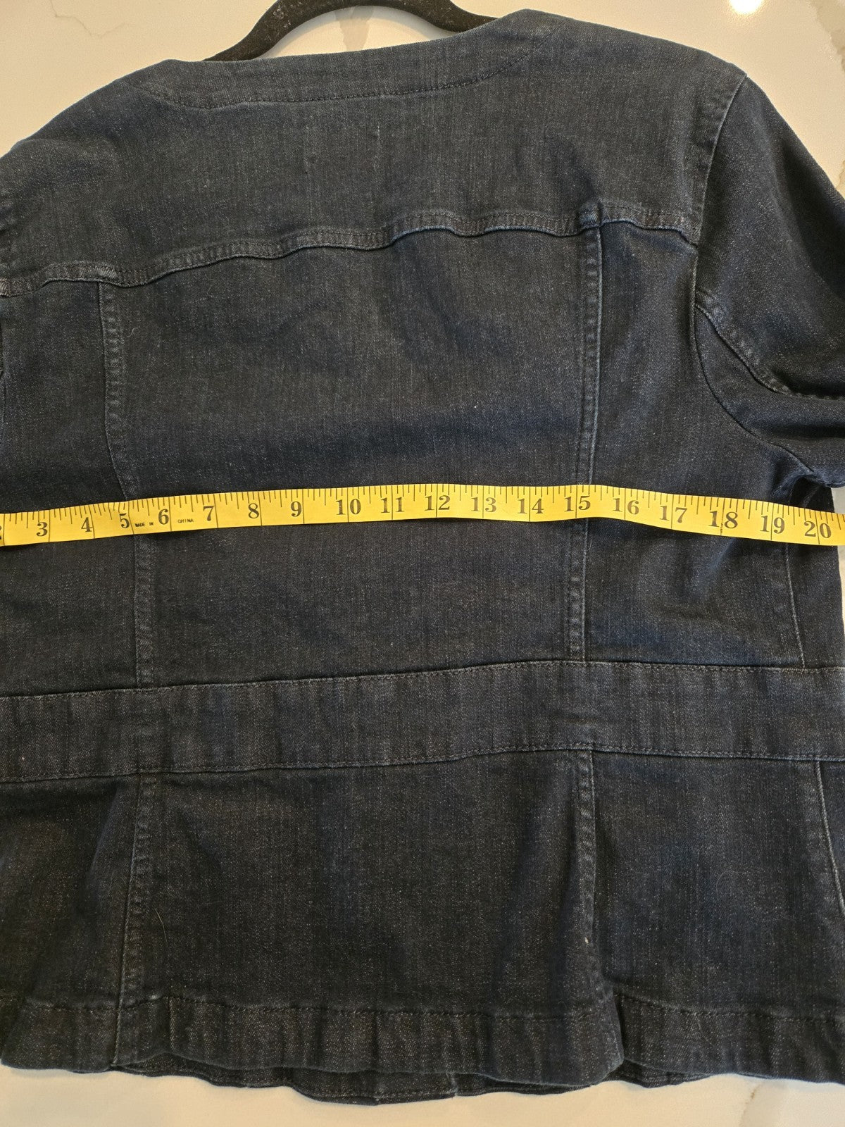 ELLE Dark Wash Denim Jacket XL Womens Collarless Cropped Jean Classic