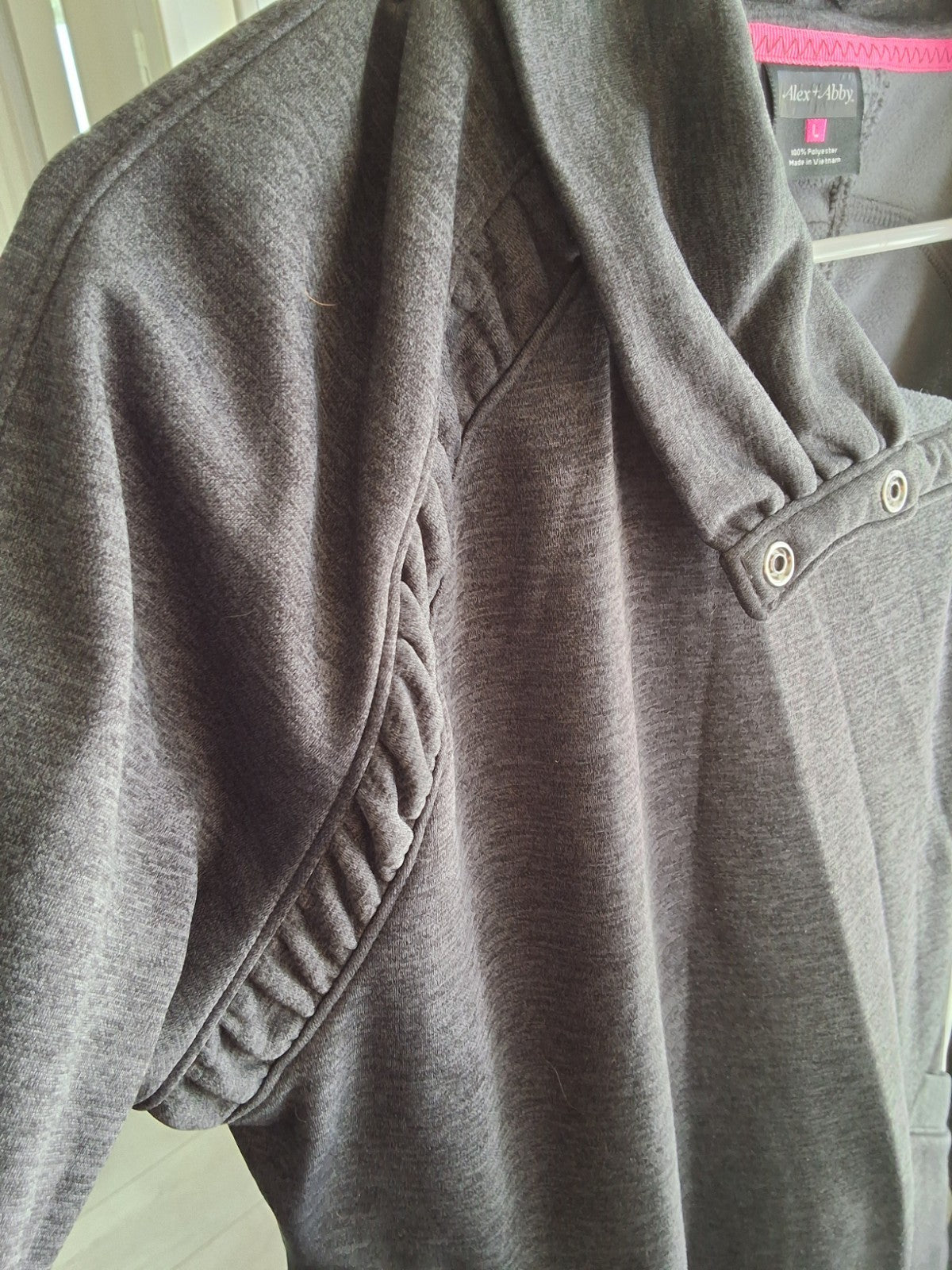 Alex + Abby Women's Gray L Womens Grey Asymmetric Snap Collar Fleece