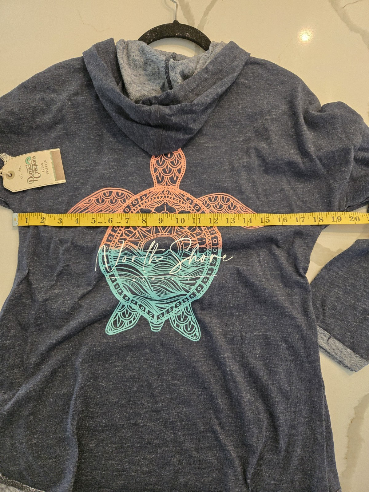 Pacific Creations Large Hooded Pullover Sweatshirt with Turtle Graphic