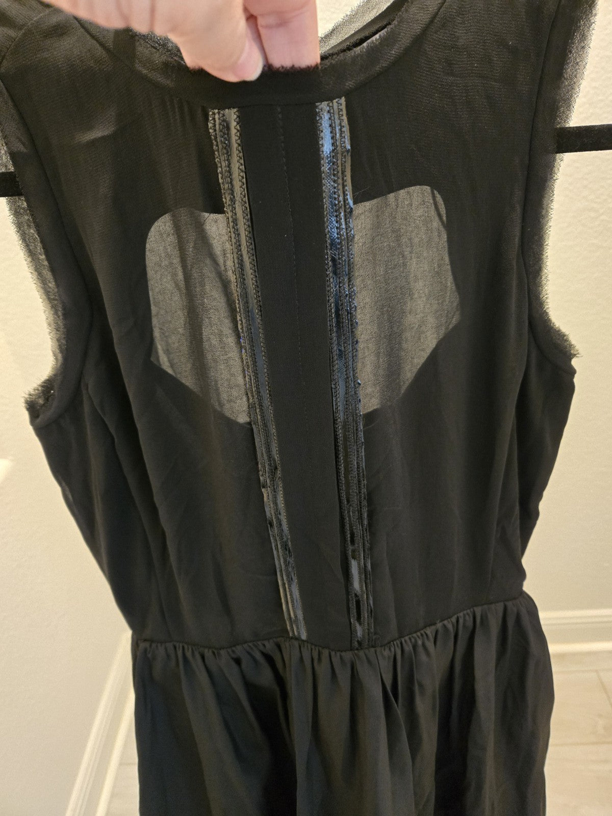 Jessica Simpson 8 Black Mesh Illusion Skater Mini Dress Zipper Fit Flare