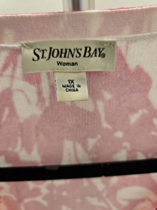 St. John's Bay 1X Floral Button Front Cardigan Sweater Women Pink Plus Size