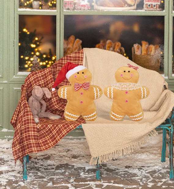 Christmas Throw Pillows Gingerbread Man & Girl 18" Plush