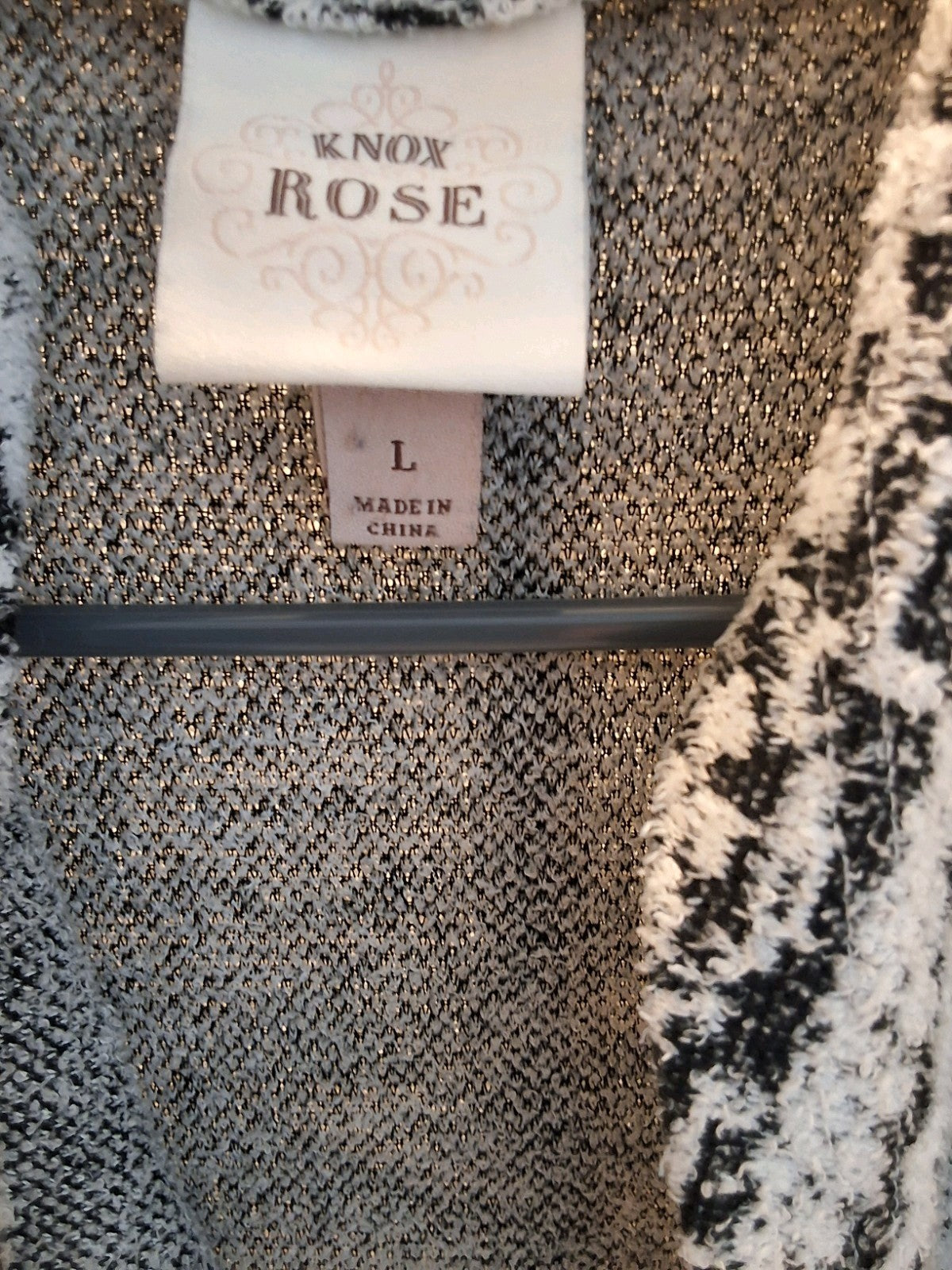 Knox Rose Large Open Front Black White Textured Sweater