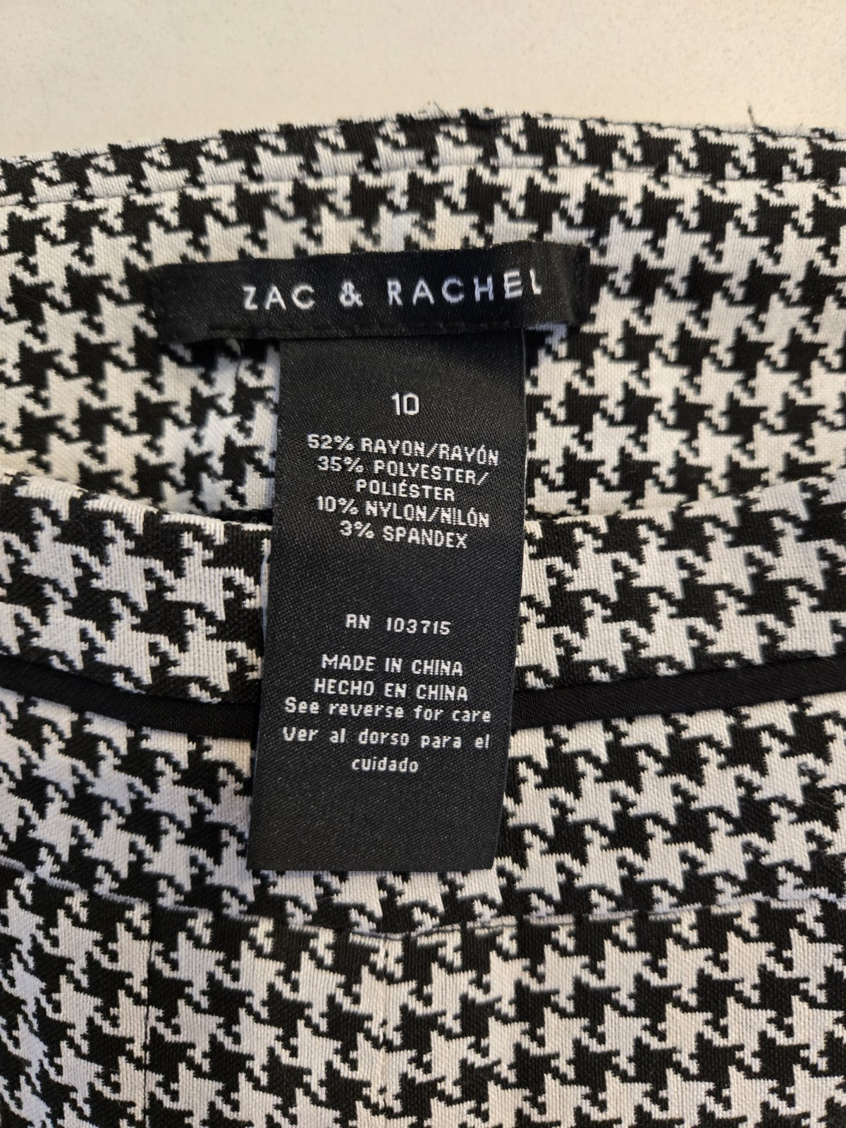 Zac & Rachel 10 Houndstooth Plaid Slim Crop Pants Womens Black White Stretch