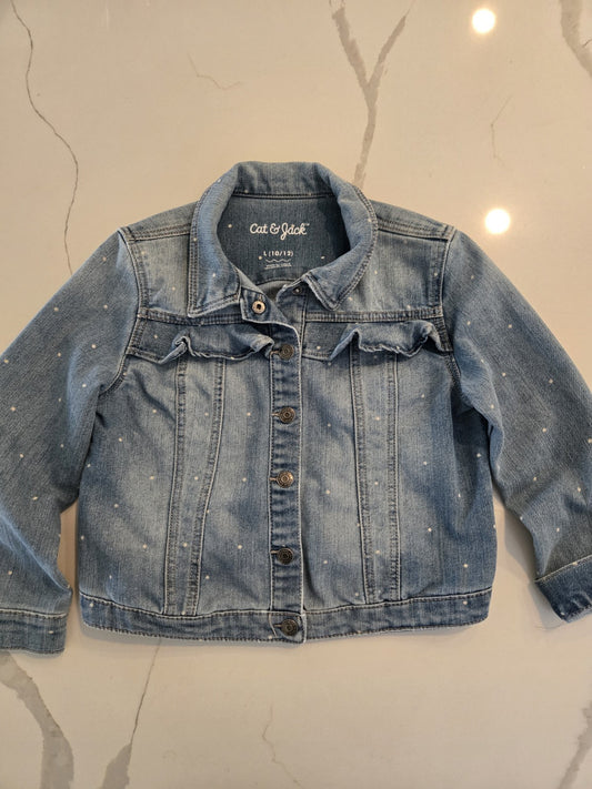 Cat & Jack L 10/12 Polka Dot Ruffle Denim Jacket Kids Girls Blue Jean Trucker