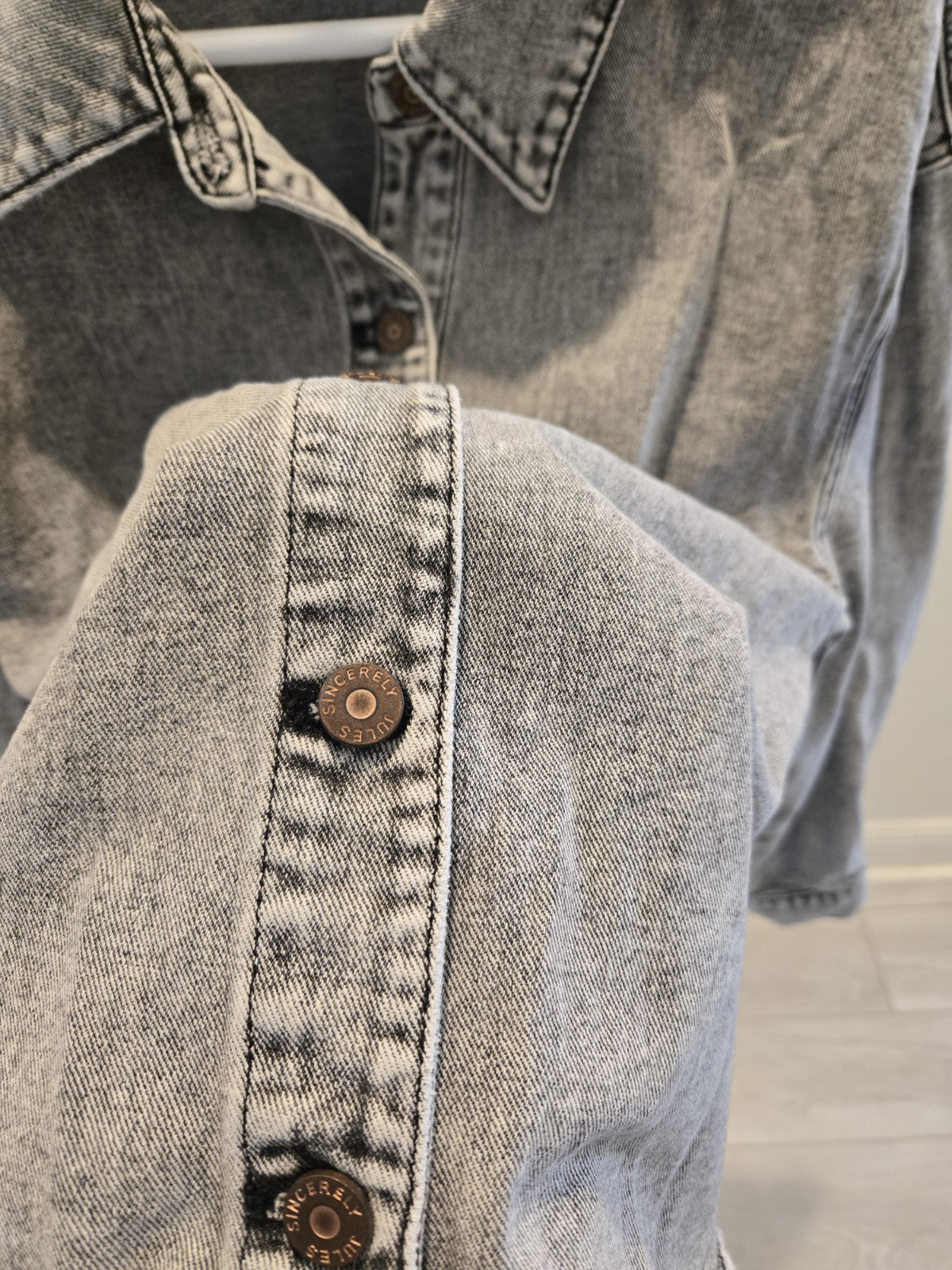 Denim Shacket XL Womens Sincerely Jules Gray Acid Wash Shirt Jacket Extra Large
