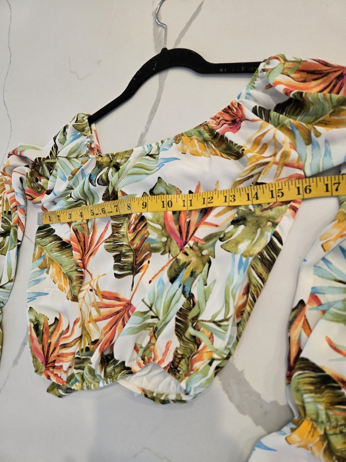 Papaya S Tropical Palm Leaf Blouse Womens Tie Front Cropped Top Beach
