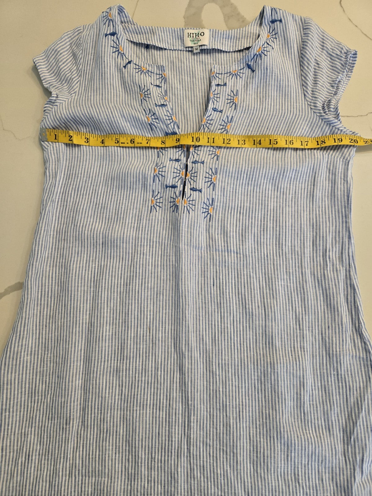 HIHO Tortola BVI Medium Striped Linen Embroidered Tunic Shift Rachel Dress