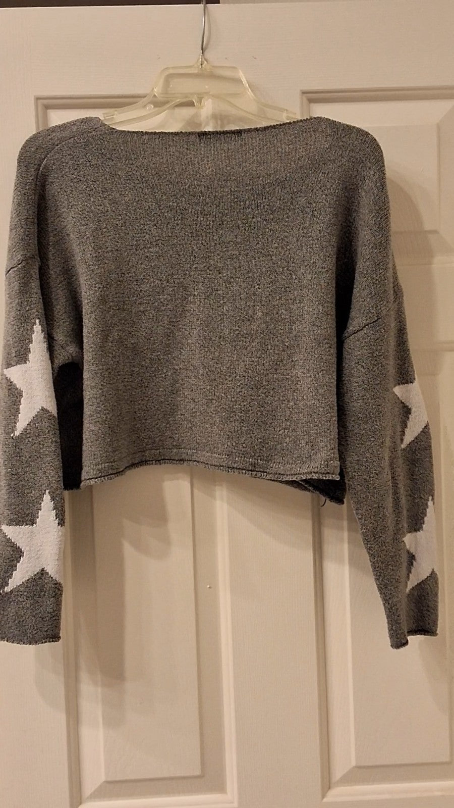 SHEIN Star Print Sweater Gray White Cropped Knit Pullover Cozy Women's Size S