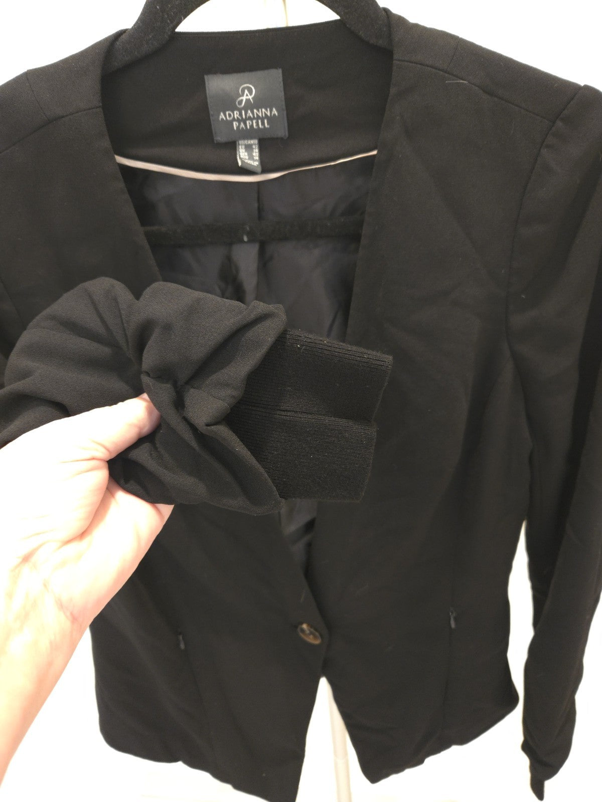 Adrianna Papell Black Single Button Blazer V-Neck Collarless M Size 10 Jacket