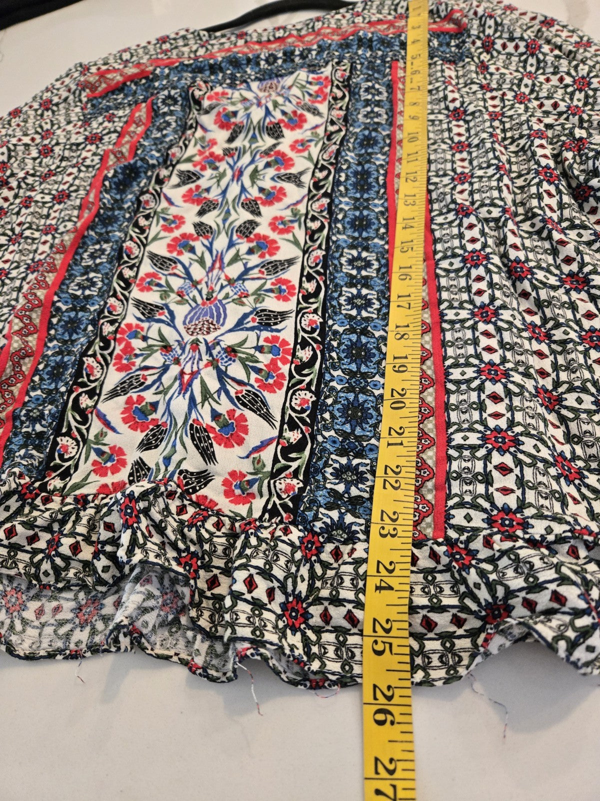 Cynthia Rowley 3X Bohemian Medallion Blouse Womens Multicolor Ruffle Peasant Top