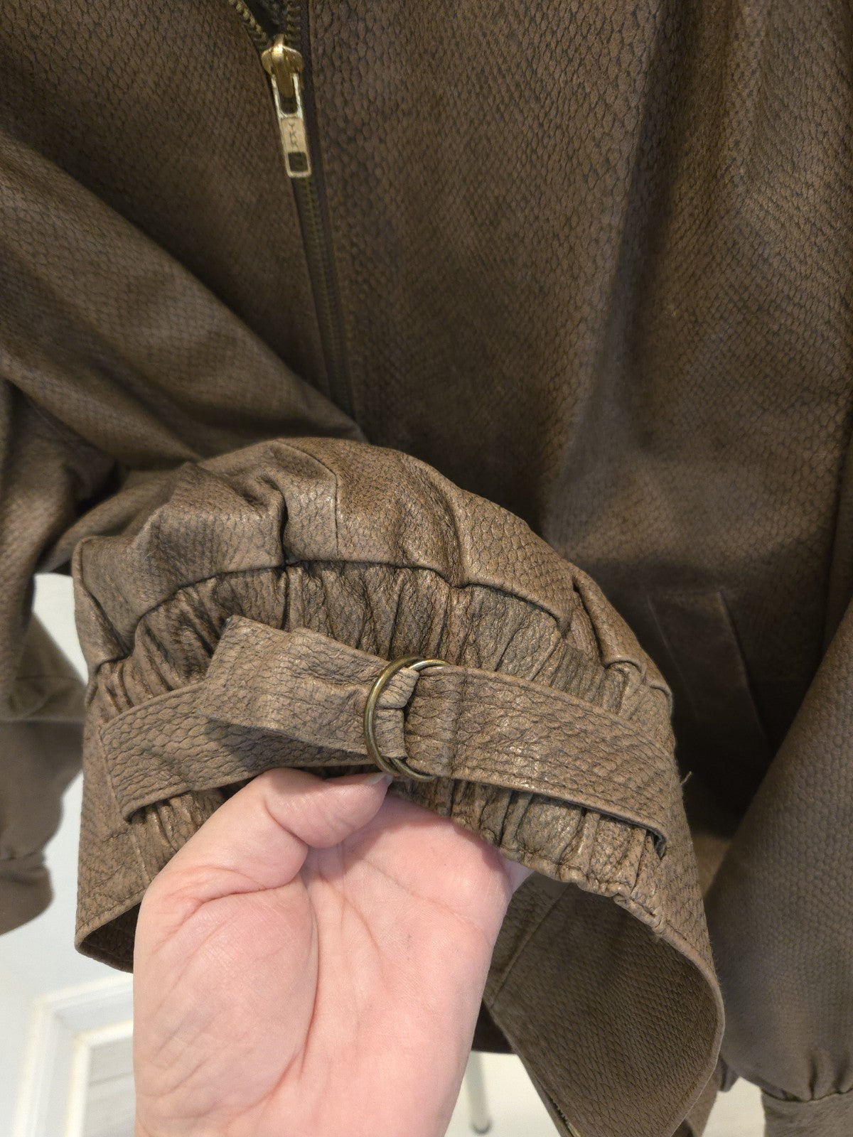 Simoné 6 Small Vintage Snake / Reptile Leather Zip-Up Pockets Lined Brown Jacket