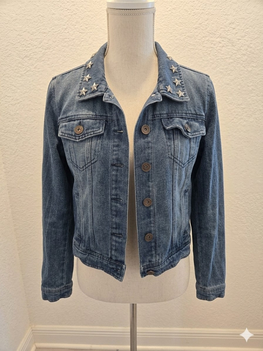 Dollhouse Denim Jacket M With Star Colar Blue Jean Trucker Vintage Style Y2K