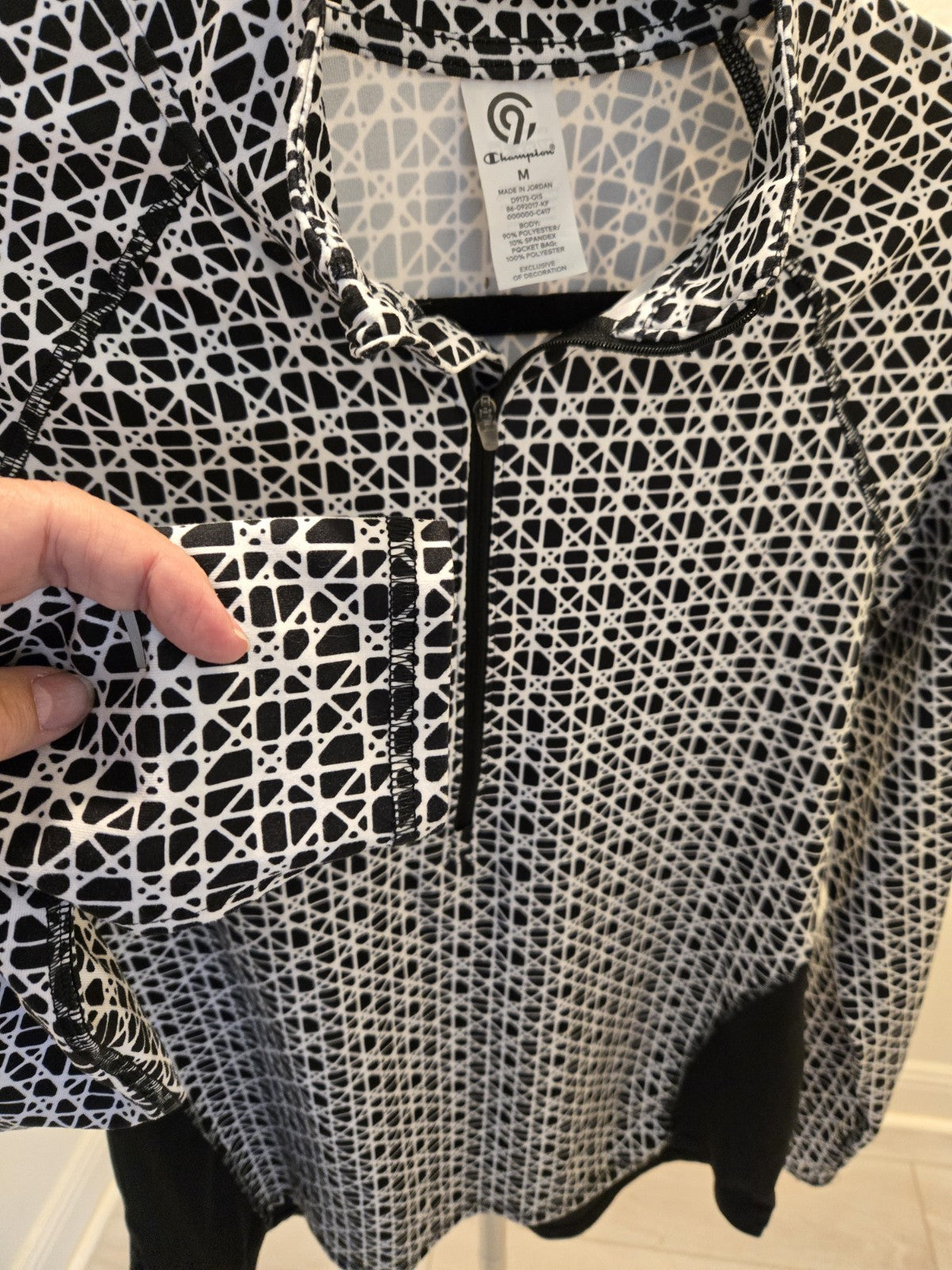 Champion M Black White Geo Pattern DuoDry 1/4 Zip Pullover Running Top Women