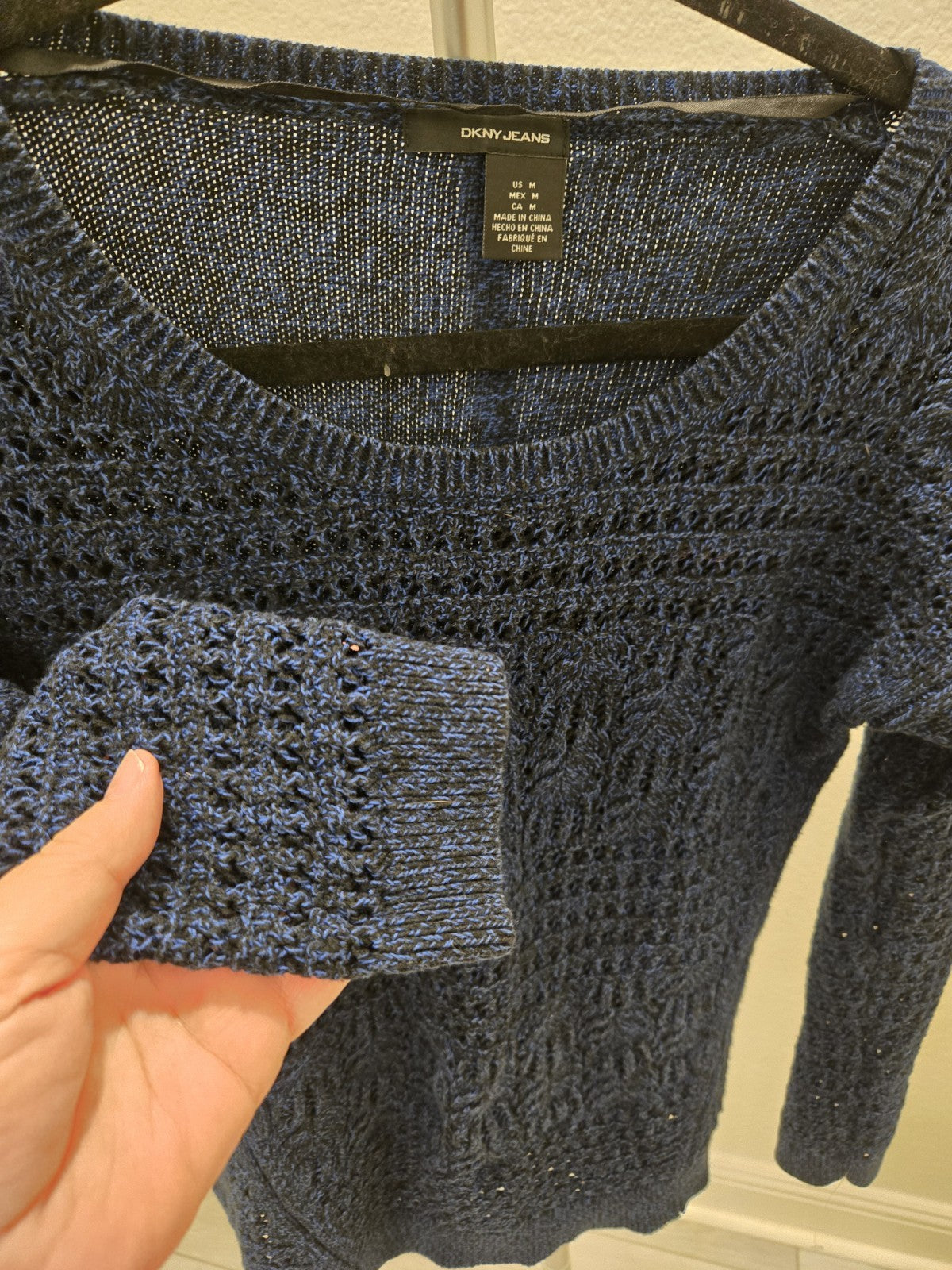 DKNY Jeans Pullover Sweater Crochet Vintage Y2K M Navy Open Knit  L/S