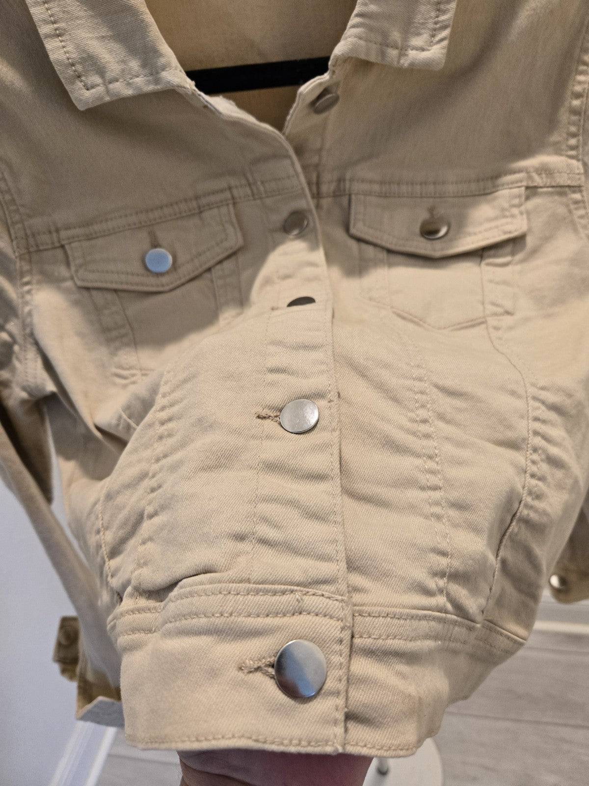 Active USA Khaki Denim Jacket M Womens Beige Jean Trucker Coat