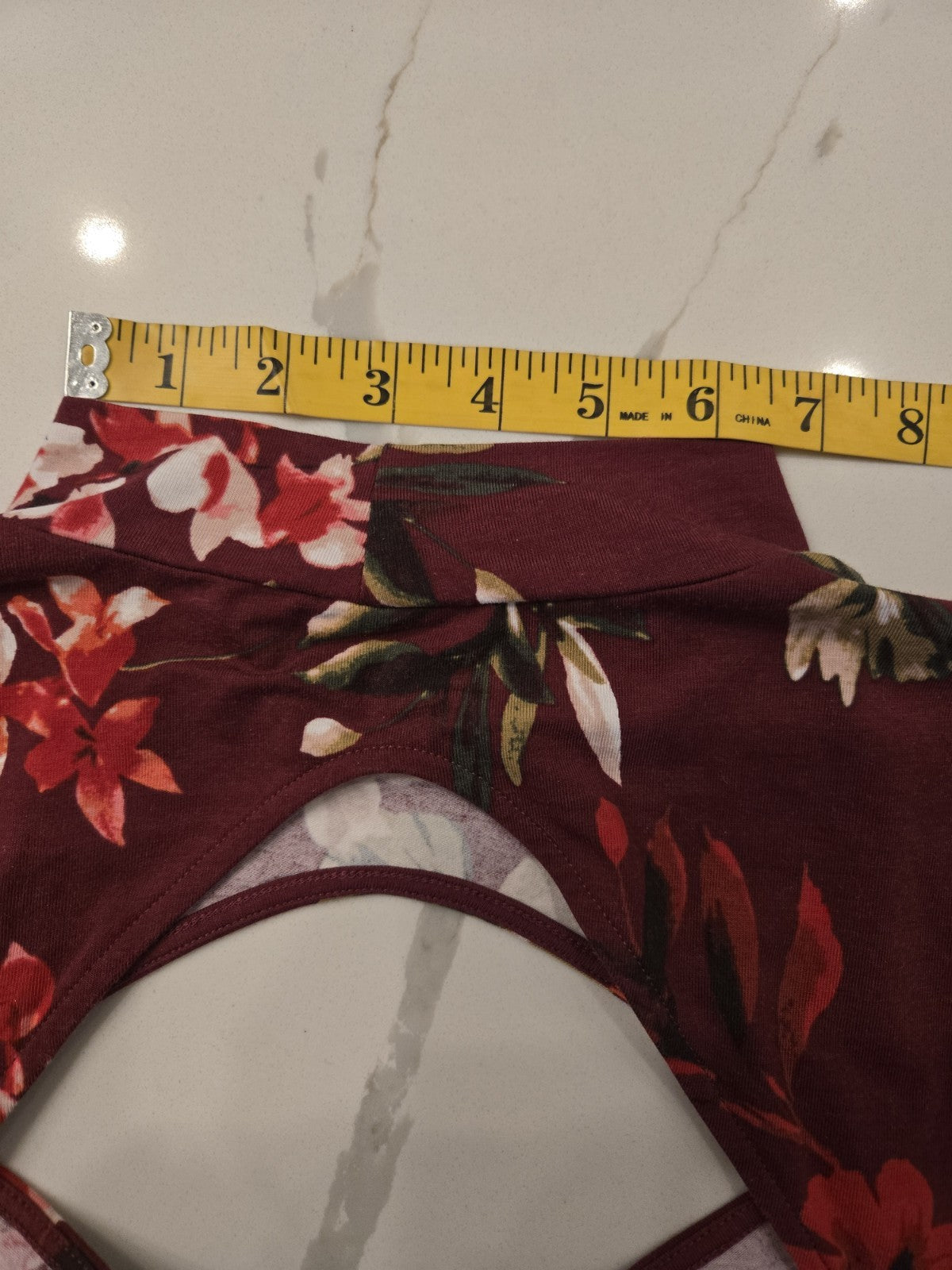 GUESS Los Angeles Large Floral Lilou Cutout Bell Sleeve Top Burgundy Mock Neck