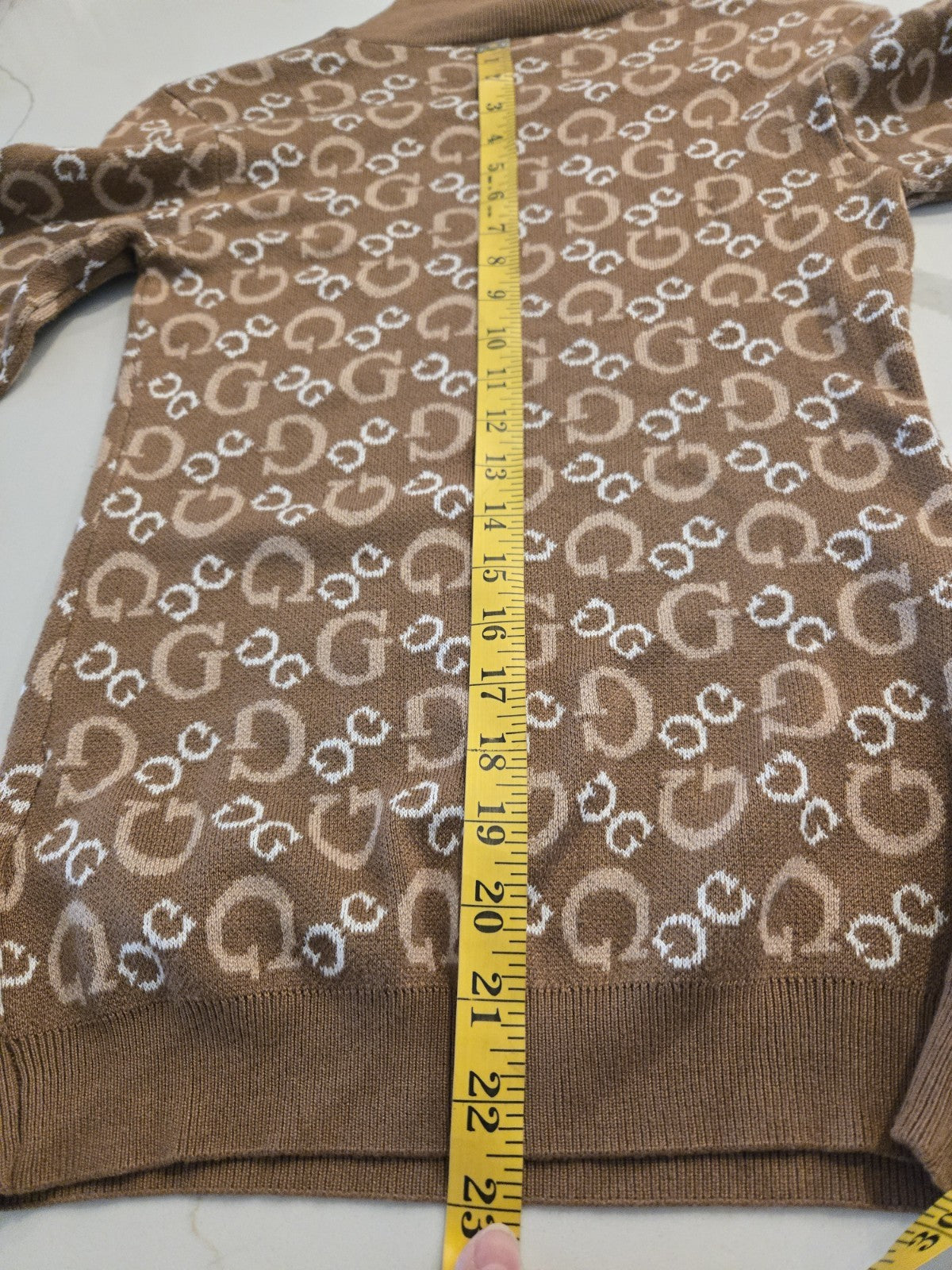 Guess XL Brown Monogram G Logo Mock Neck Long Sleeve Sweater Women Stretch Knit