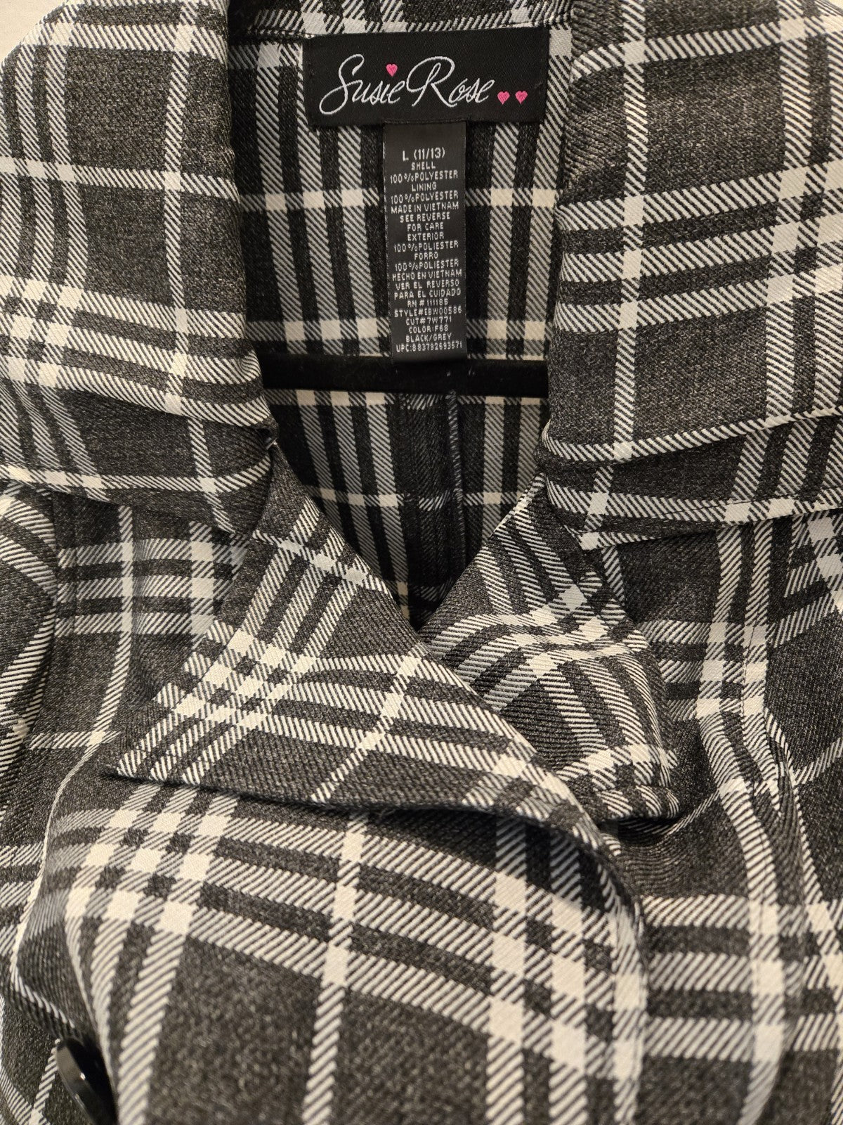 Susie Rose L Dark Academia Plaid Peacoat Cropped Double Breasted Quiet Luxury