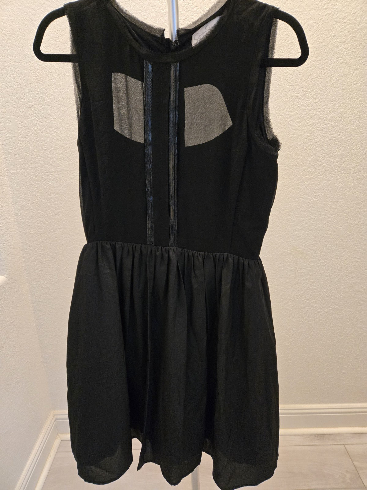 Jessica Simpson 8 Black Mesh Illusion Skater Mini Dress Zipper Fit Flare