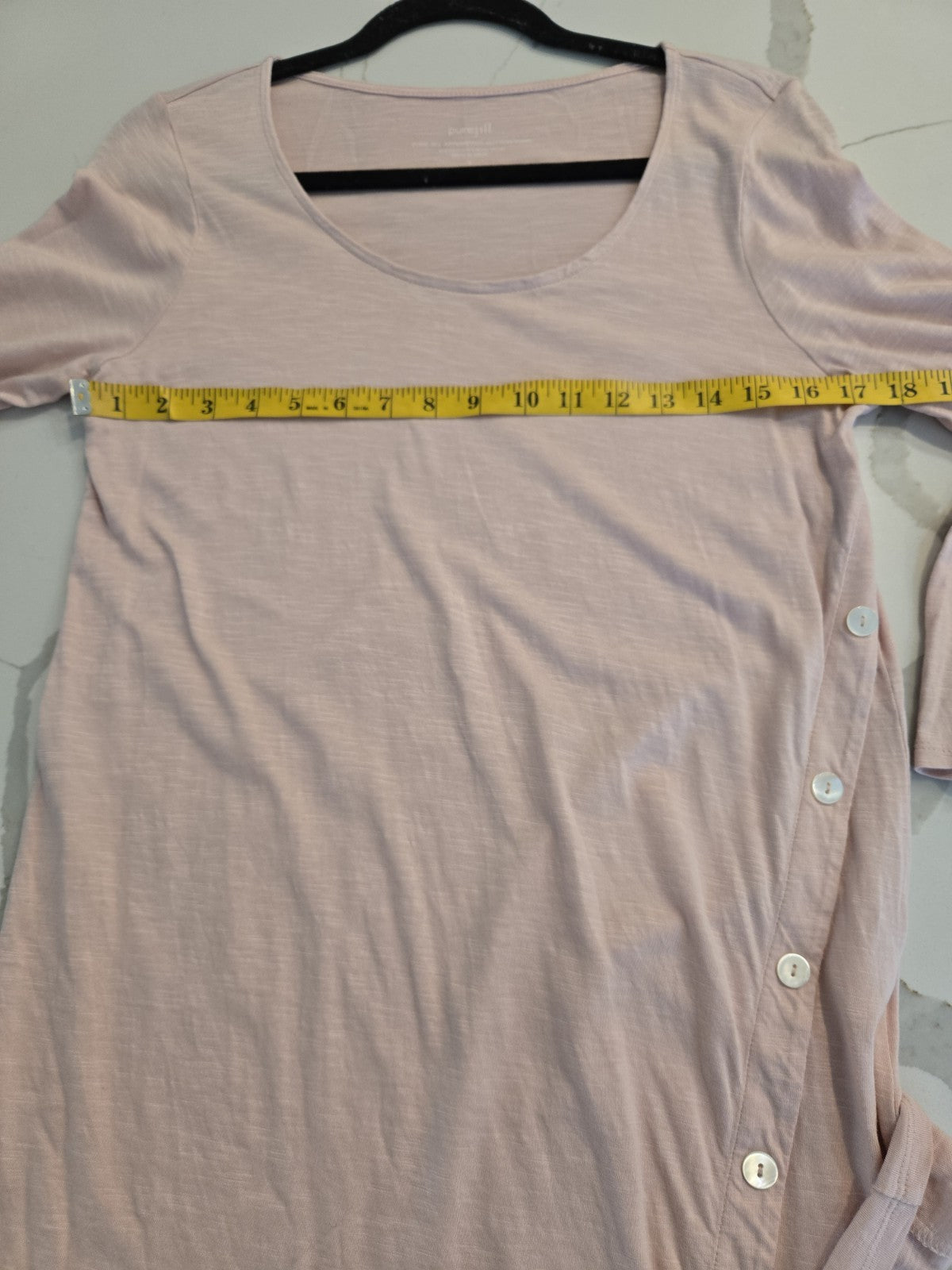 Pure Jill J Jill Pink Slub Cotton Asymmetric Button Tunic Top 3/4 Sleeve Small