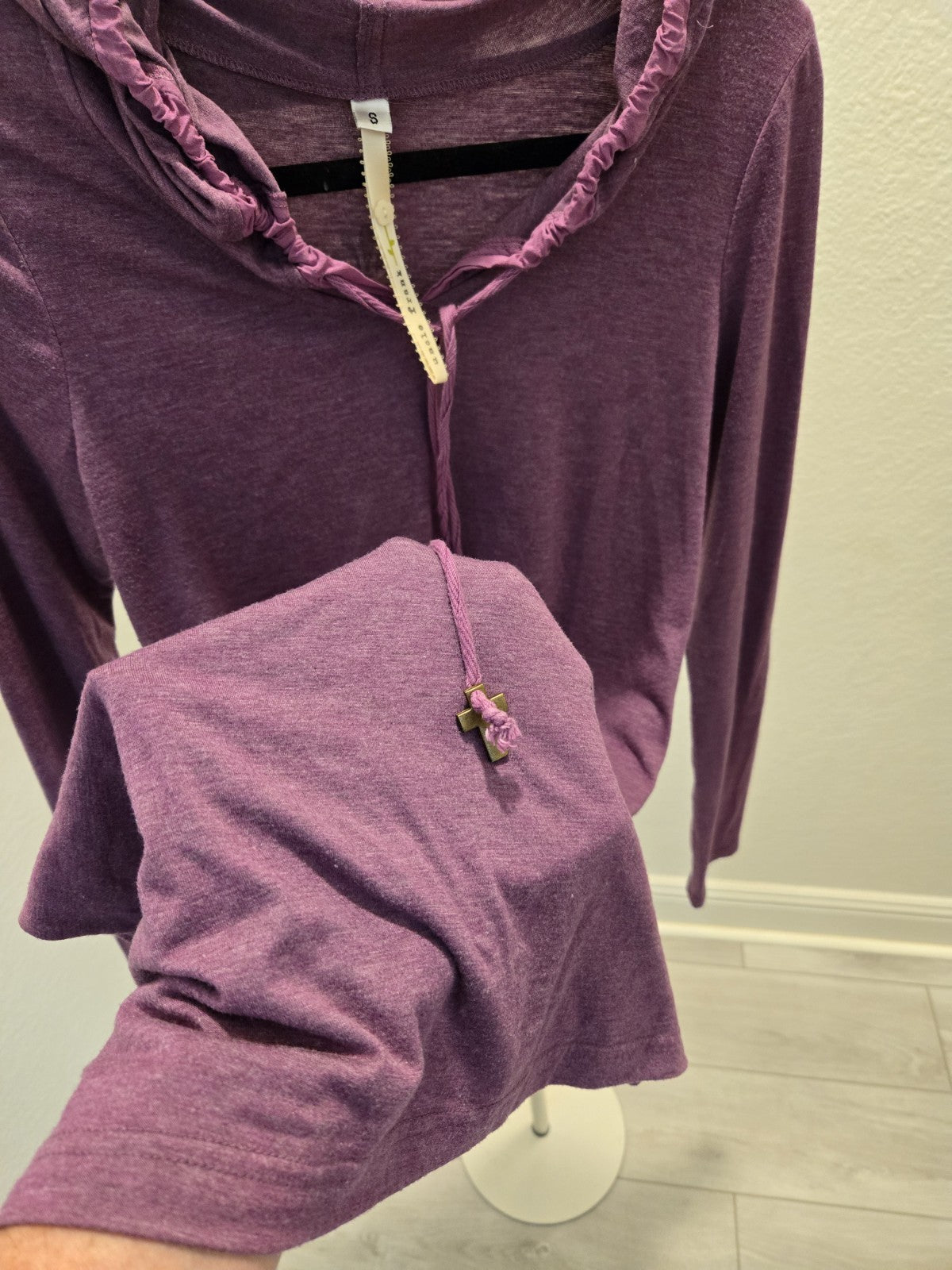 Uncle Frank Small Purple Hooded Dress Cross Rose Graphic Back Tunic Boho Knit