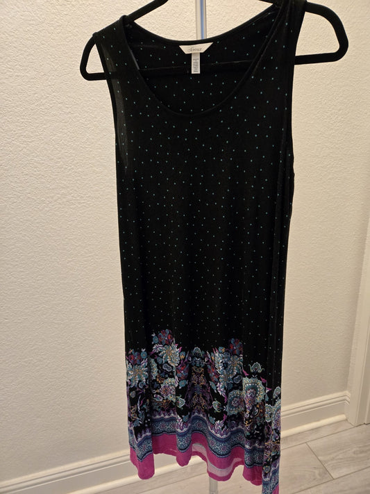 Soma Medium Midi Dress Pink Flowers Gray Black Sleeveless V-Neck Nightgown
