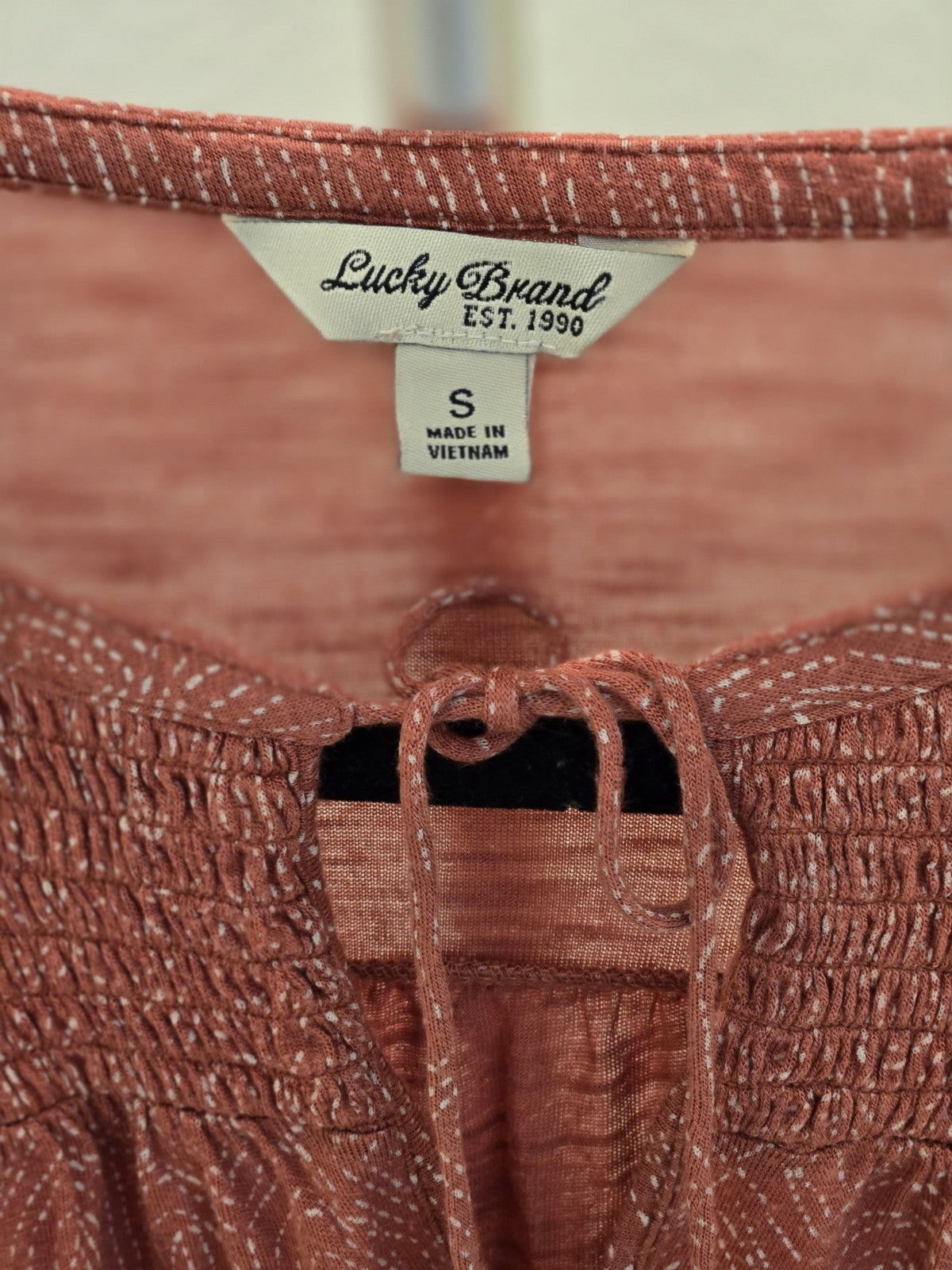 Lucky Brand Rust Smocked Metallic Medallion Print Boho Tie Size S