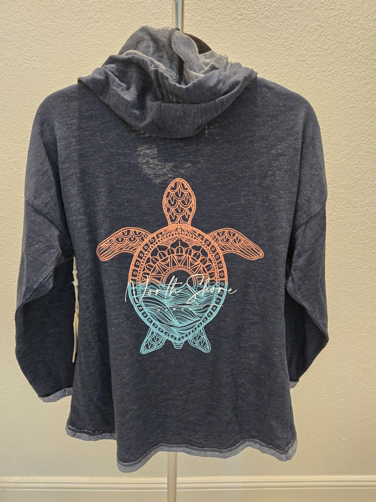 Pacific Creations Large Hooded Pullover Sweatshirt with Turtle Graphic