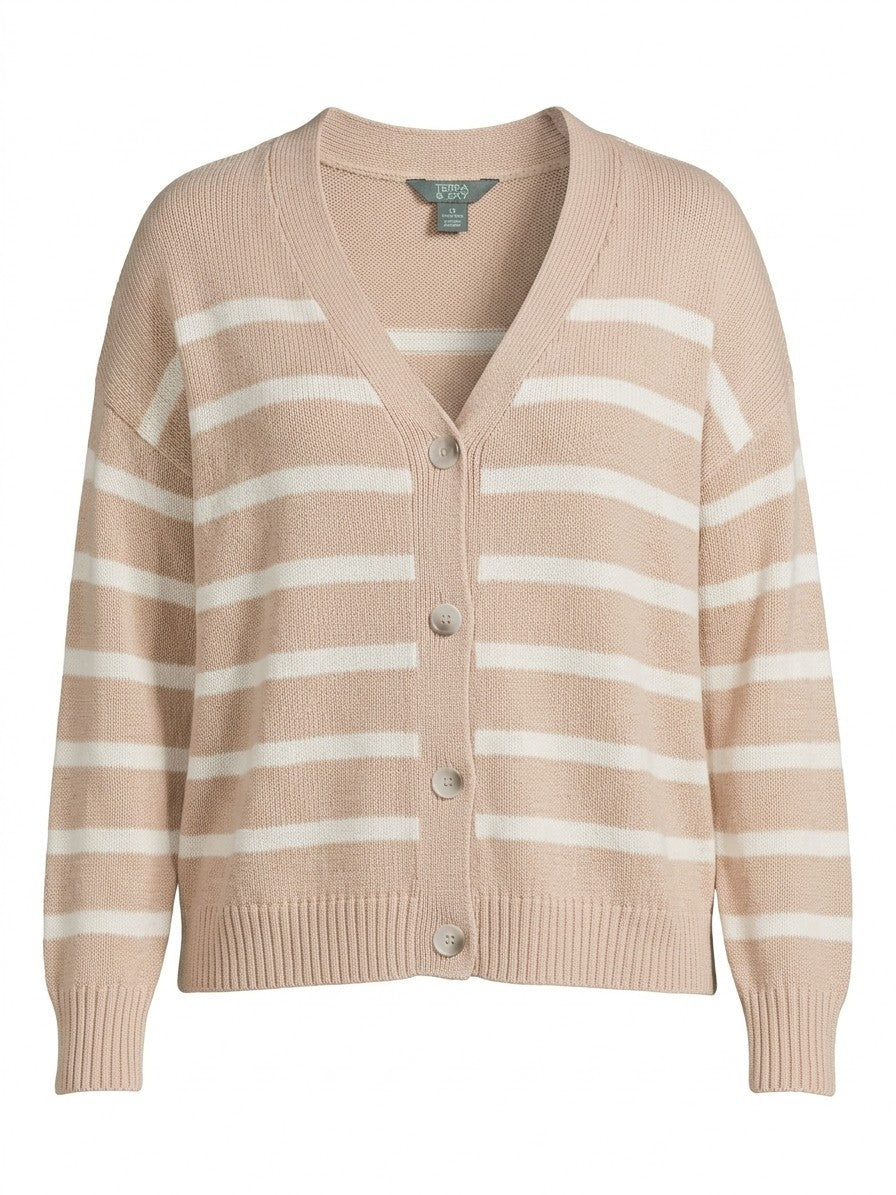 Terra & Sky Ivory Wide Stripe Terra & Sky Boyfriend Cardigan Plus Size 3x 16x18