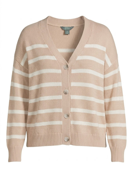 Terra & Sky Ivory Wide Stripe Terra & Sky Boyfriend Cardigan Plus Size 3x 16x18