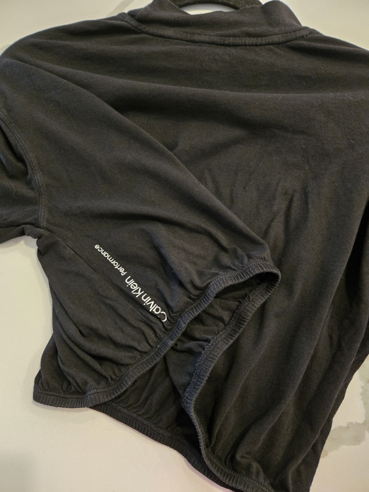 Calvin Klein Performance L Black Cropped Graphic Cinched Sweatshirt Pullover