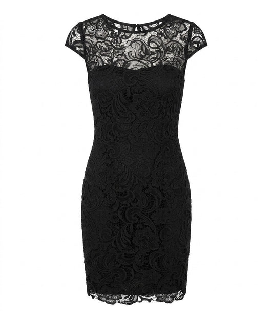 Adrianna Papell Size 6 Black Lace Overlay Double Lined Corset Bodice Dress