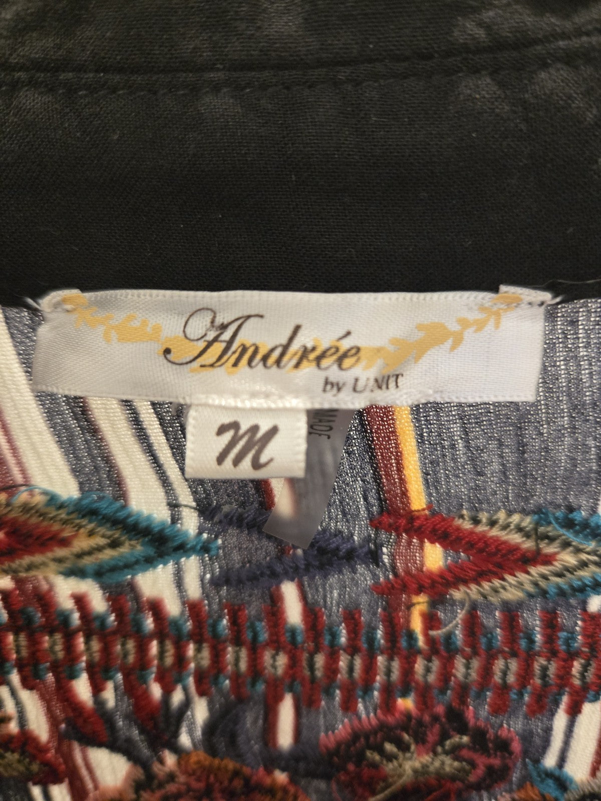Andree by Unit Western Boho Embroidered Lace Up M Striped Blouse