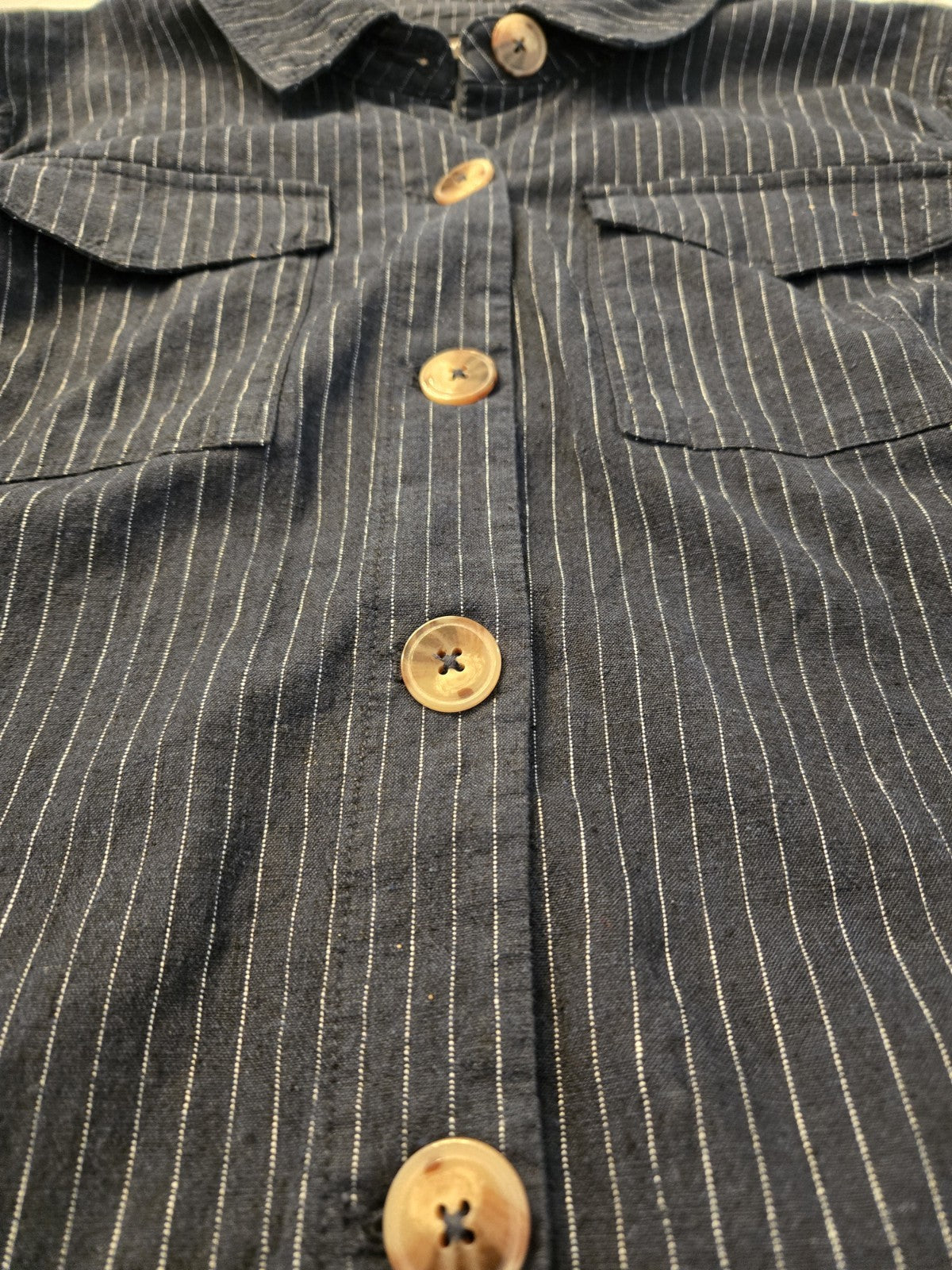 Lane Bryant Striped Linen 14 L Jacket Womens 14 Blue Cropped Shacket Pinstripe