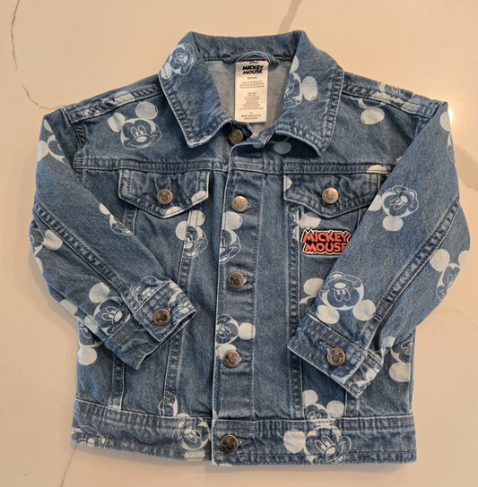 Disney Mickey Mouse 3T All Over Print Denim Jacket Kids Toddler Jean Trucker