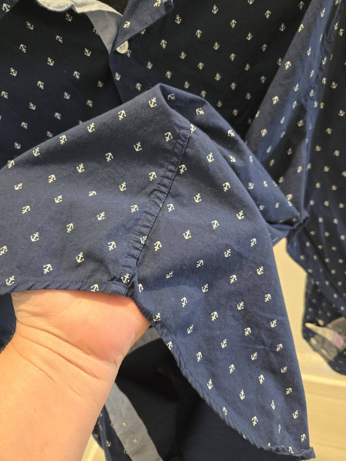 Nautica XL Anchor Print Long Sleeve Button Down Shirt Men Navy Classic Fit