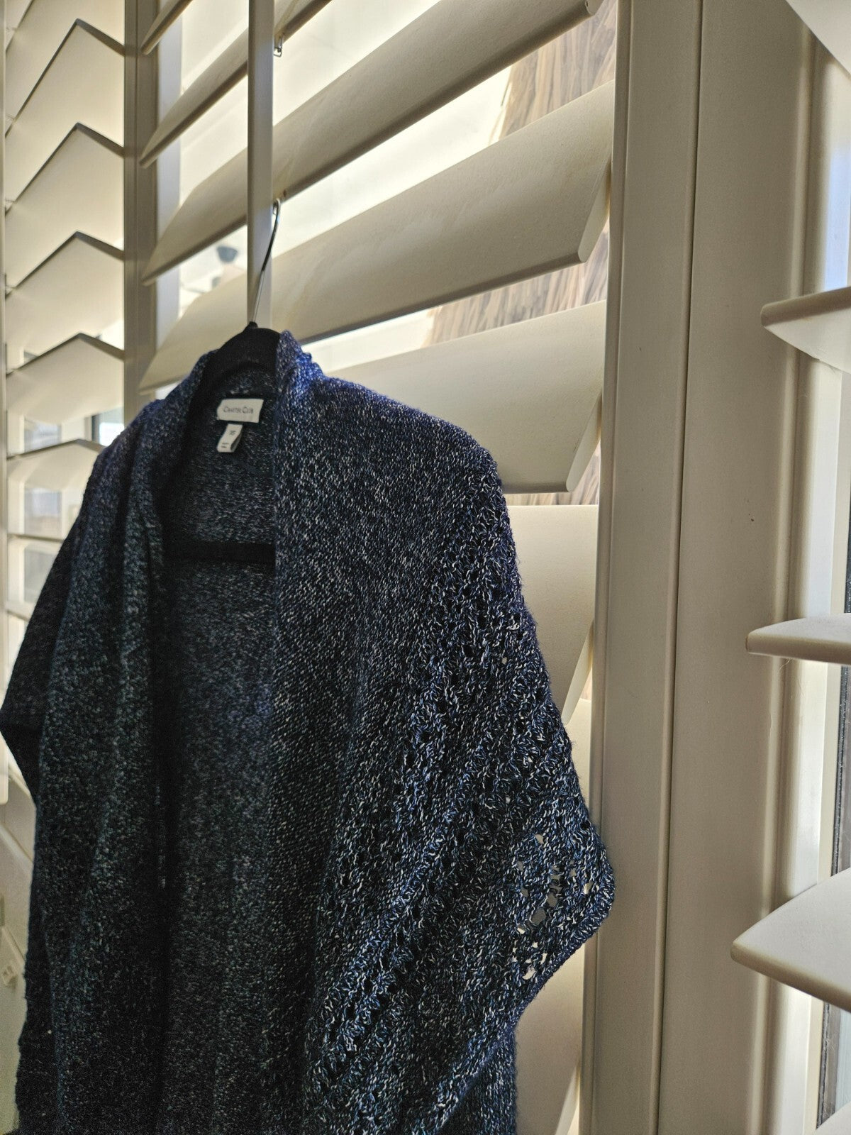 Charter Club Navy Luxury Draped Cardigan Shawl Collar Open Knit XS