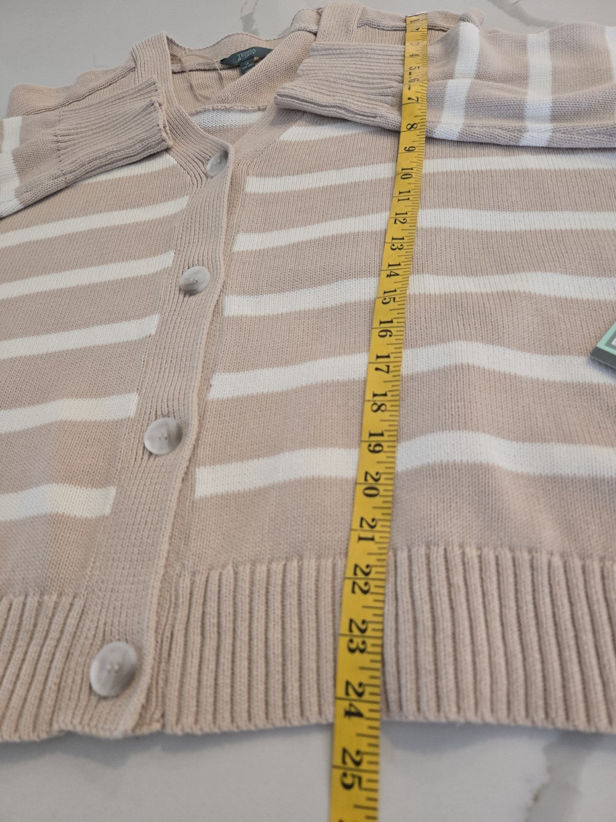 Terra & Sky Ivory Wide Stripe Terra & Sky Boyfriend Cardigan Plus Size 3x 16x18