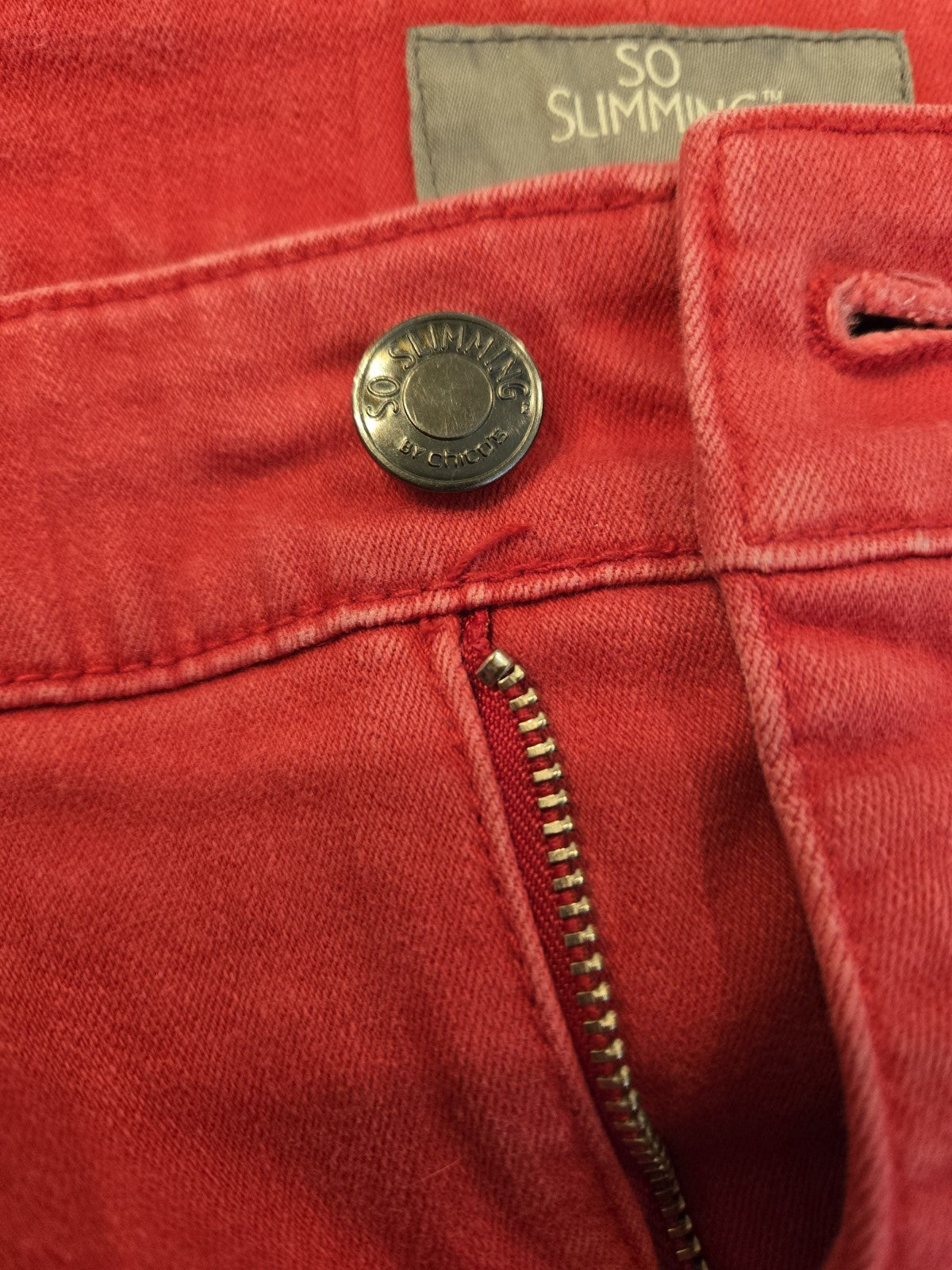 So Slimming by Chico's Women's Washed Red Ankle Zip Jeans Size 0.5 US Size 6